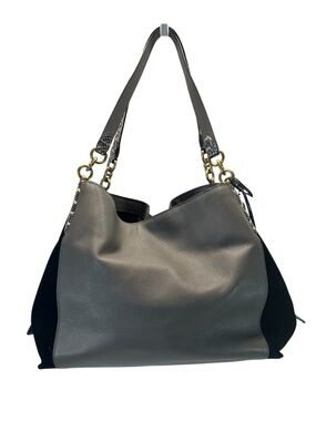 COACH Dalton 31 Signature Leather Satchel Purse Shoulder Bag Grey Snakeskin